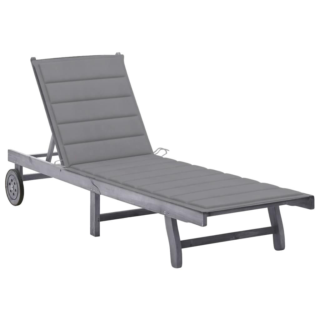 SONNENLIEGE mit Auflage Grau Akazie Massivholz - Grau, Holz (59/85/200cm) - furnicato