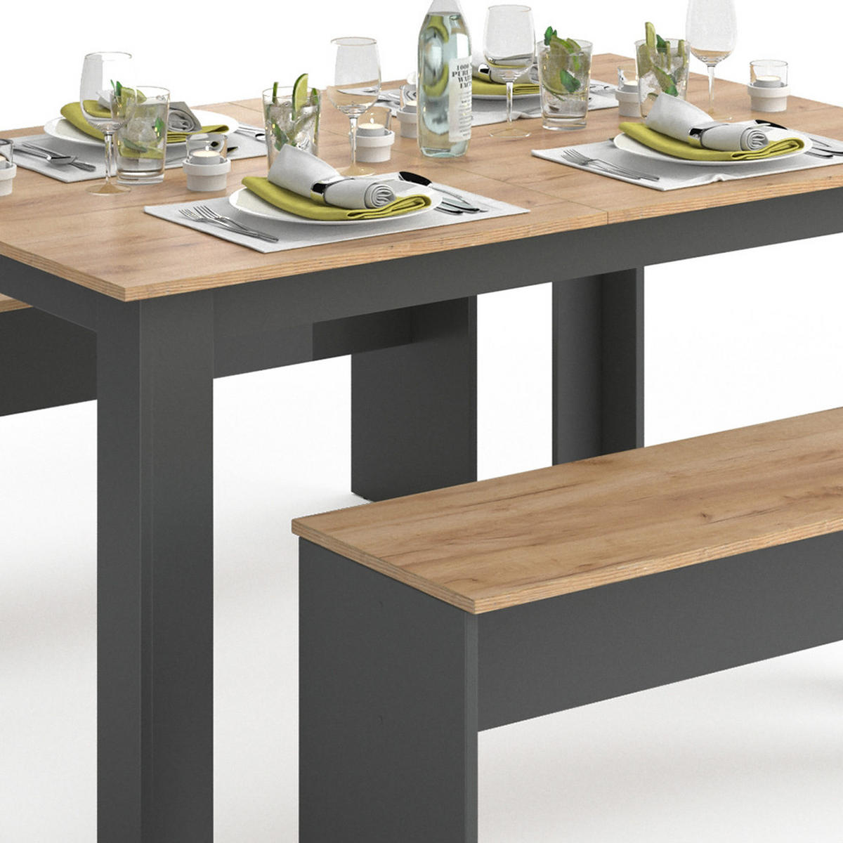 ESSTISCH SET Sentio Anthrazit 90 x 140 cm mit 2 Bänken - Anthrazit, Holzwerkstoff (140/76/90cm) - Vicco