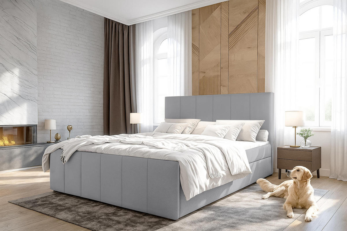 BOXBETT LEVENTE 160x200 cm mit Bettkasten und Matratze - Grau - Schwarz/Grau, Holz/Holzwerkstoff (160/200cm) - AX Living
