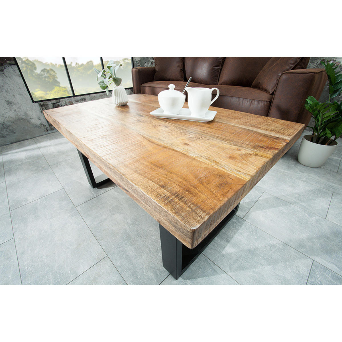 COUCHTISCH IRON CRAFT Mangoholz Natur, Schwarz 100 cm - Schwarz/Braun, Holz/Metall (60/100/46cm) - riess-ambiente