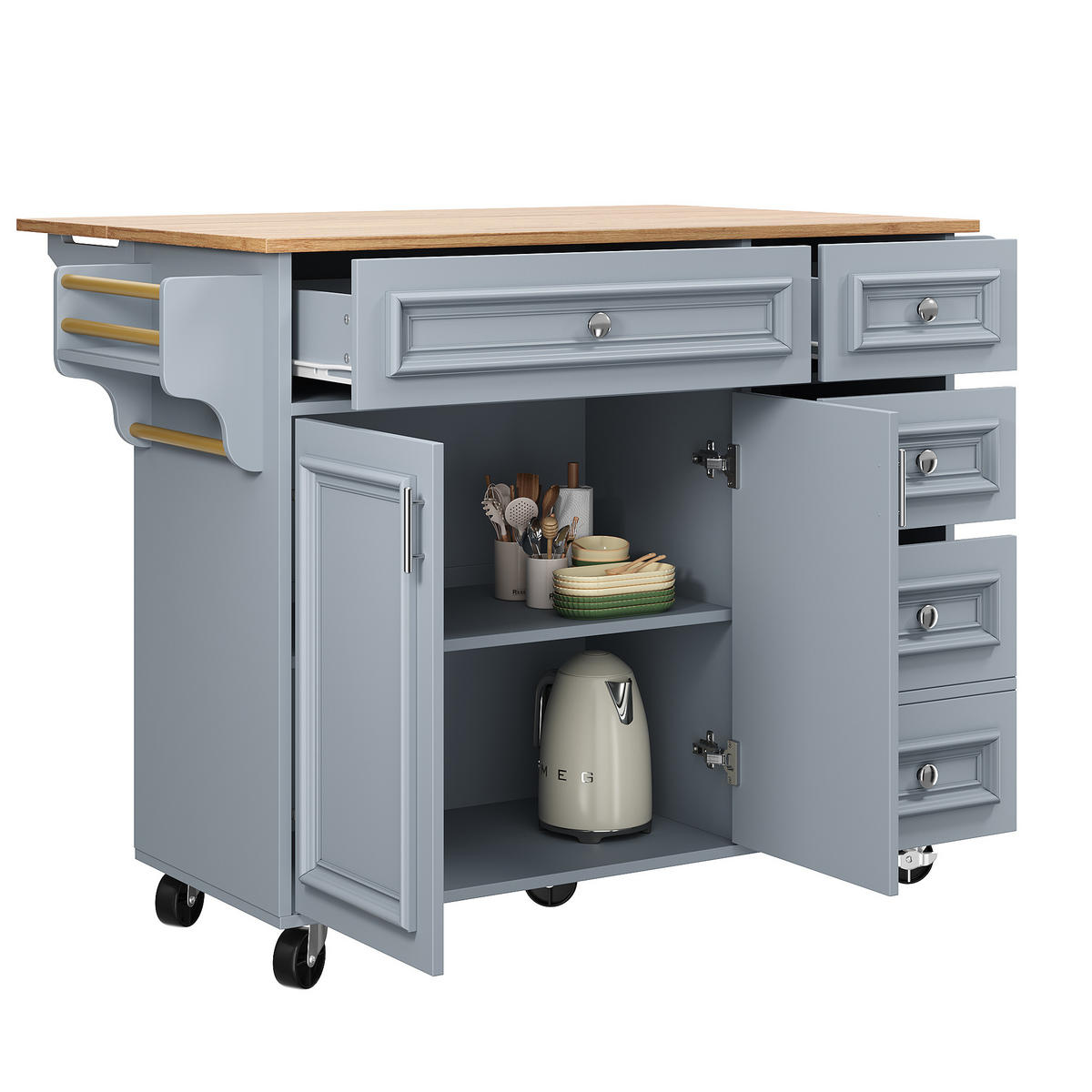 KÜCHENINSEL 110/45-75/92 cm aus MDF mit klappbarer Tischplatte Babyblau - Blau, Holzwerkstoff (110/92/75cm) - Modenvie