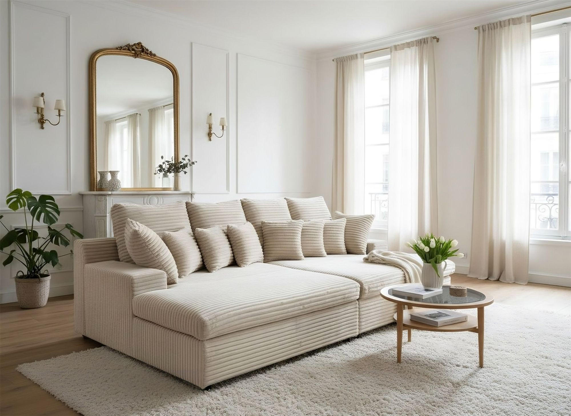 SOFA Arosa - Beige, Holzwerkstoff/Textil (286/103/170cm) - Fun Möbel