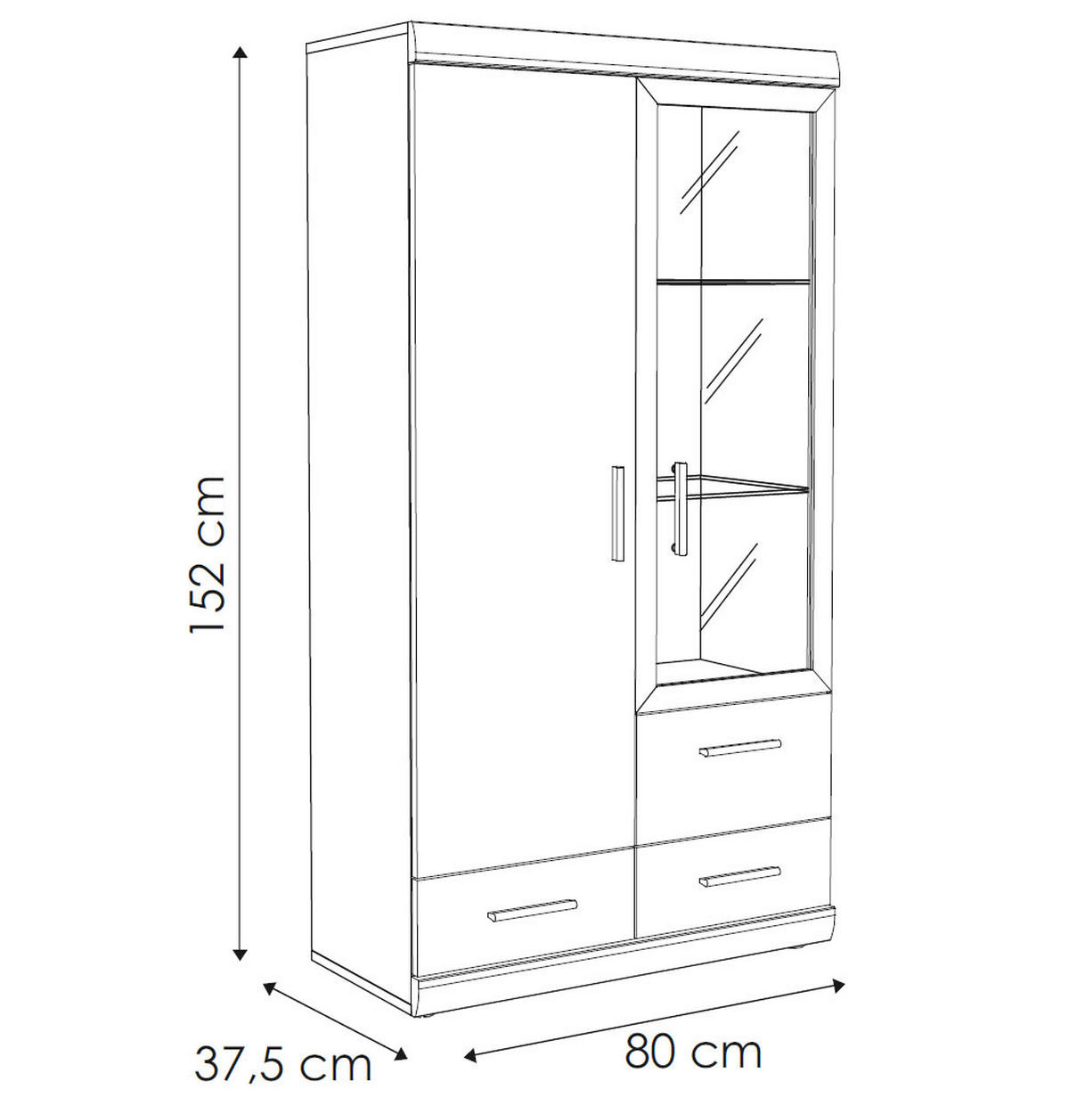 VITRINENSCHRANK Imperial Nussbaum Imperial 80 / 37,5 / 152 cm - Nussbaumfarben/Braun, Holz/Holzwerkstoff (80/152/37.5cm) - Feldmann-Wohnen
