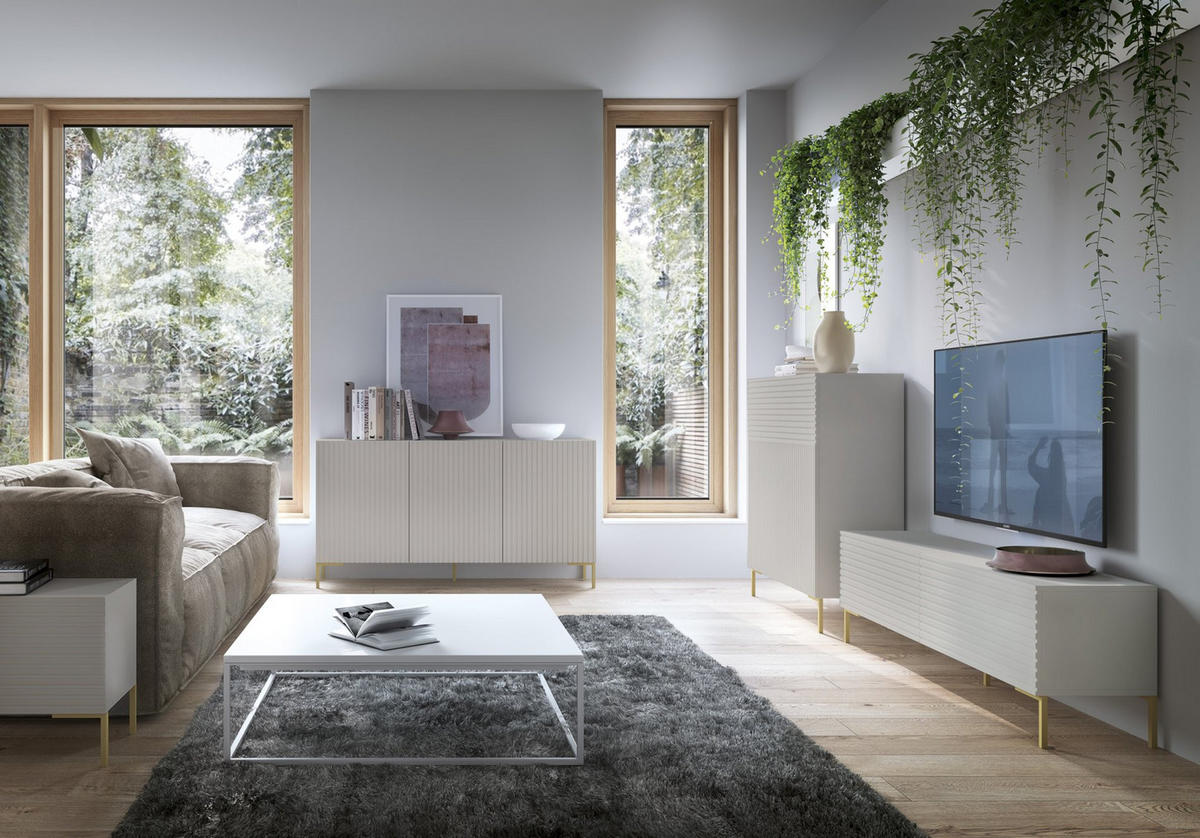 SIDEBOARD Lammelo Greige mit Metallbeinen 92 cm - Taupe/Goldfarben, Holzwerkstoff/Metall (92/75/37cm) - Selsey