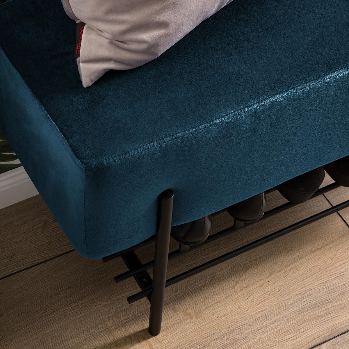 POLSTERBANK - Samt - Schwarz/Dunkelblau, Metall (90/46/34cm) - home24