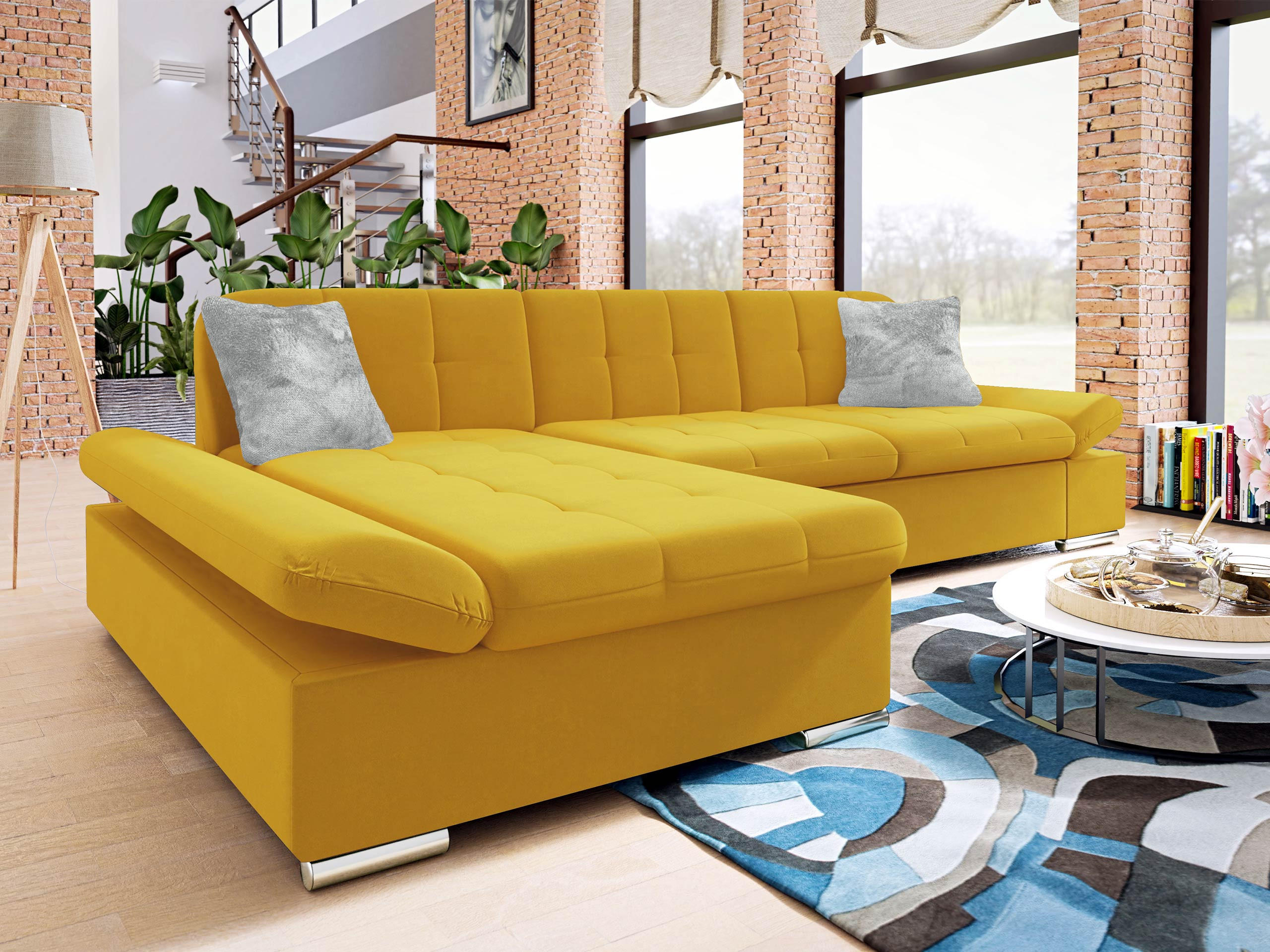 ECKSOFA Malwi Premium, Seite: Links - Dunkelgelb, Holz/Textil (278/161cm) - MIRJAN24