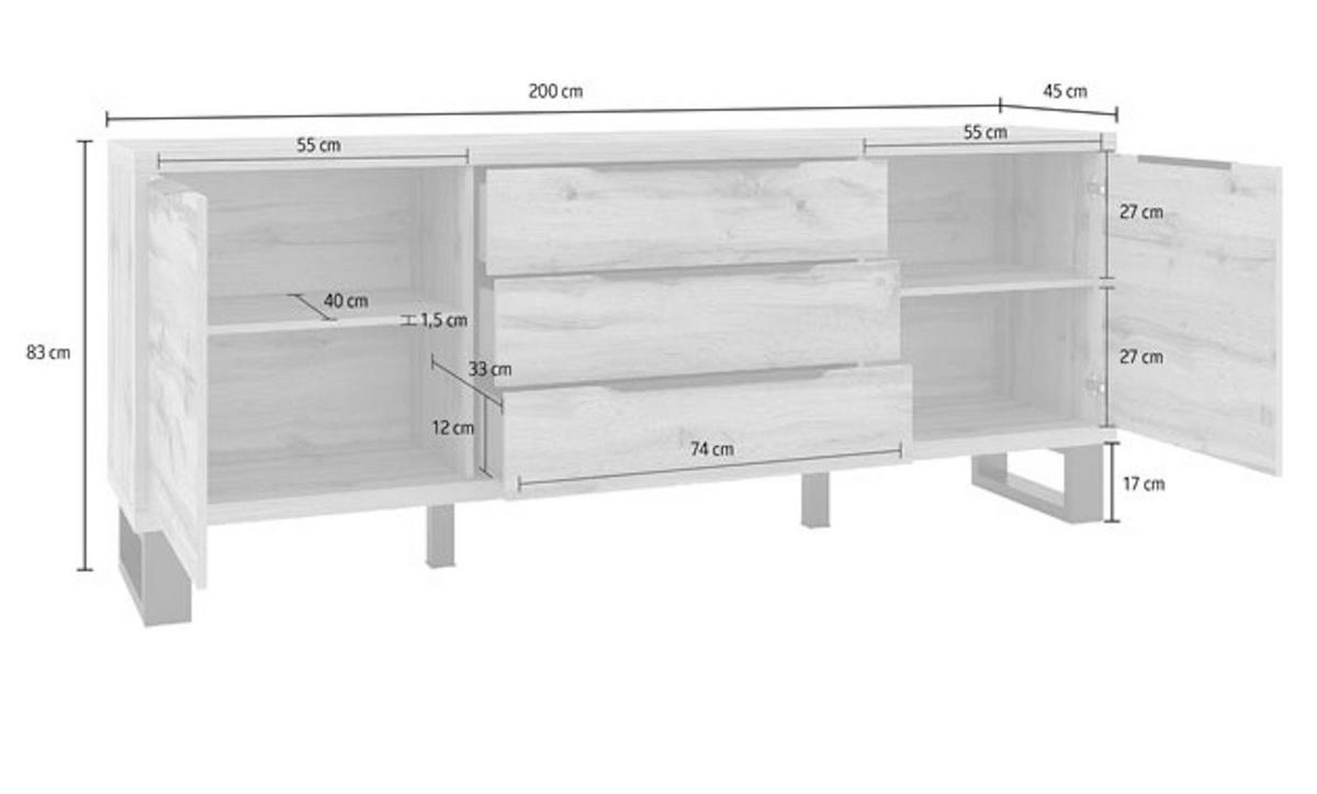 KOMMODE Halle Wotan Eiche 200 / 45 / 80 cm - Eiche Wotan/Braun, Holz/Holzwerkstoff (200/80/45cm) - Feldmann-Wohnen