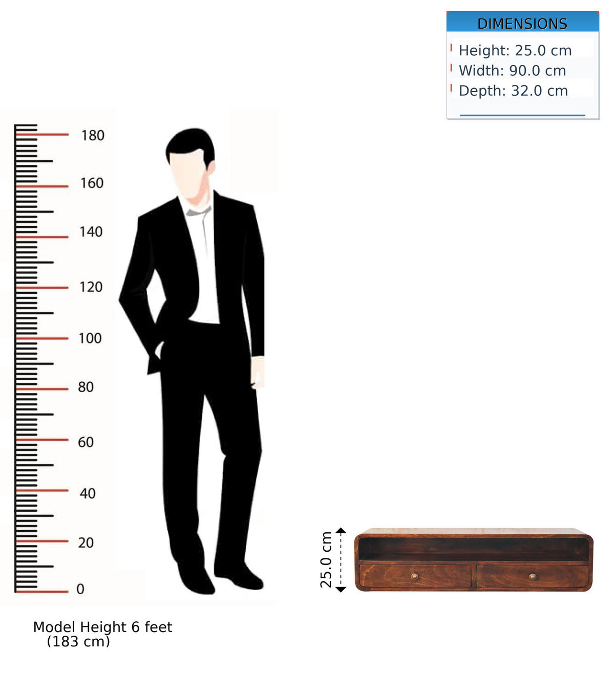 KONSOLENTISCH California Walnuss-Finish, 2 Schubladen, 1 offenes Regal, Braun lackiert - Braun, Holz (32/90/25cm) - Artisan Furniture