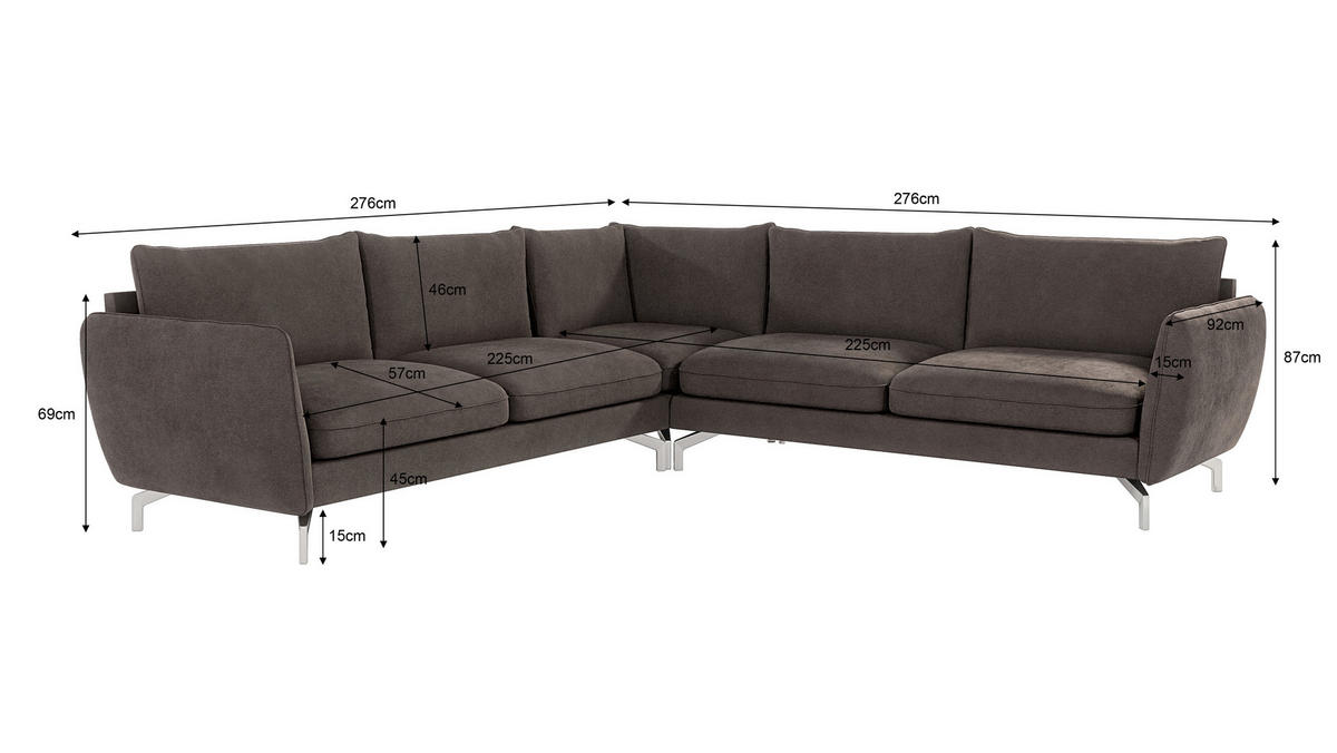 ECKSOFA Elou Braun - Khaki Microfaser - Chromfarben/Dunkelbraun, Holz/Textil (276/276cm) - S-Style Möbel