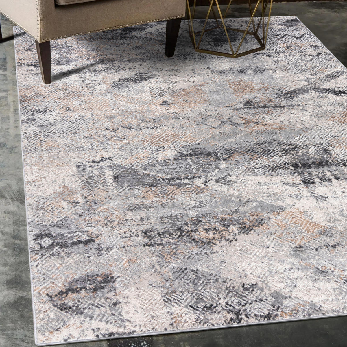 KOBEREC béžový krémový abstraktný - 120 x 170 cm - piesková/krémová, textil (120/170cm) - Mazovia
