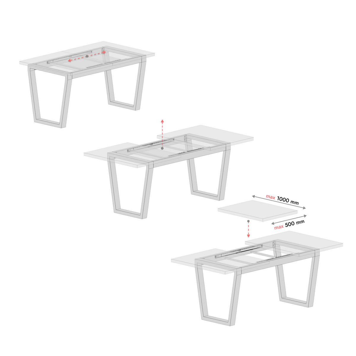 TISCHBEINE Atria Split Metall Schwarz 72cm Ausziehbarer - Schwarz, Metall (70/72/140cm) - Metalo Pro
