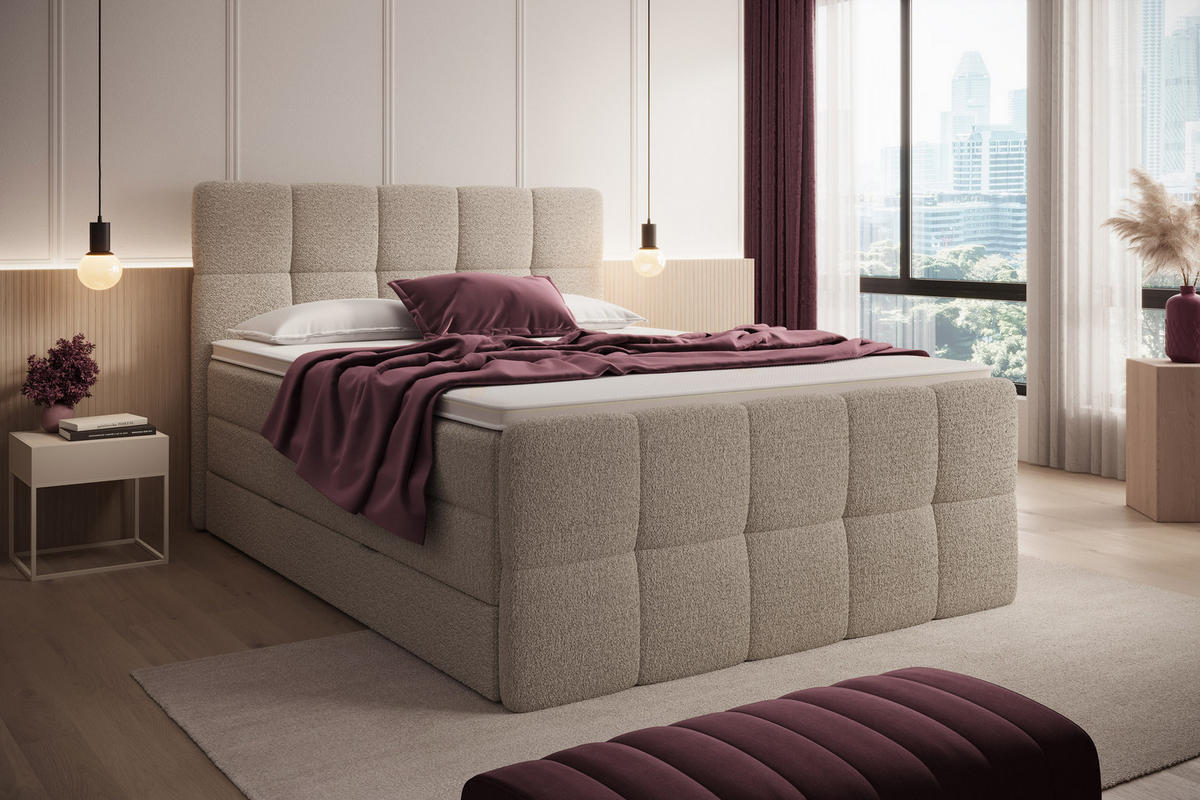 BOXSPRINGBETT Madison 2 beige 160/200 H3/H4 Boucle - Beige, Textil (160/200cm) - wonello