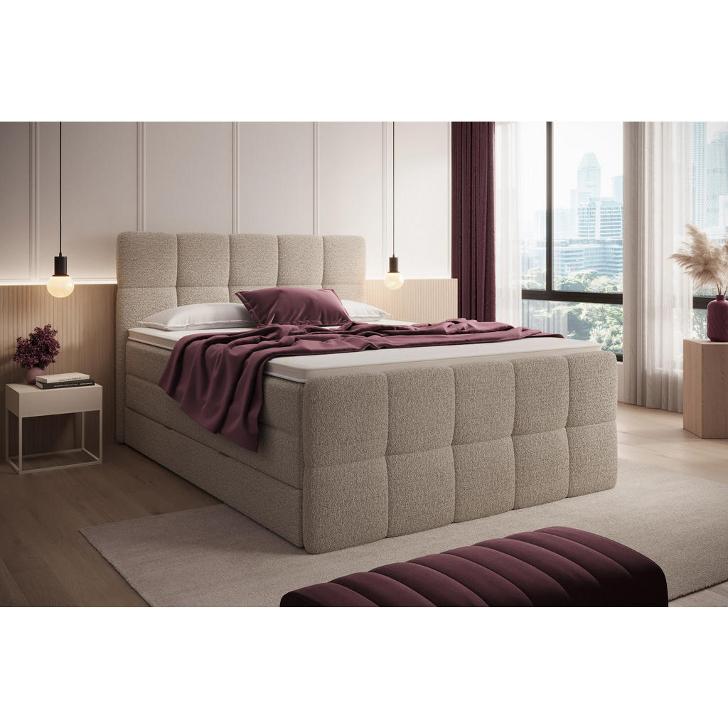 Thumbnail - wonello Boxspringbett, Beige, Textil, H4, Höhe ca. 18 cm, 200x200 cm, Schlafzimmer, Betten, Boxspringbetten