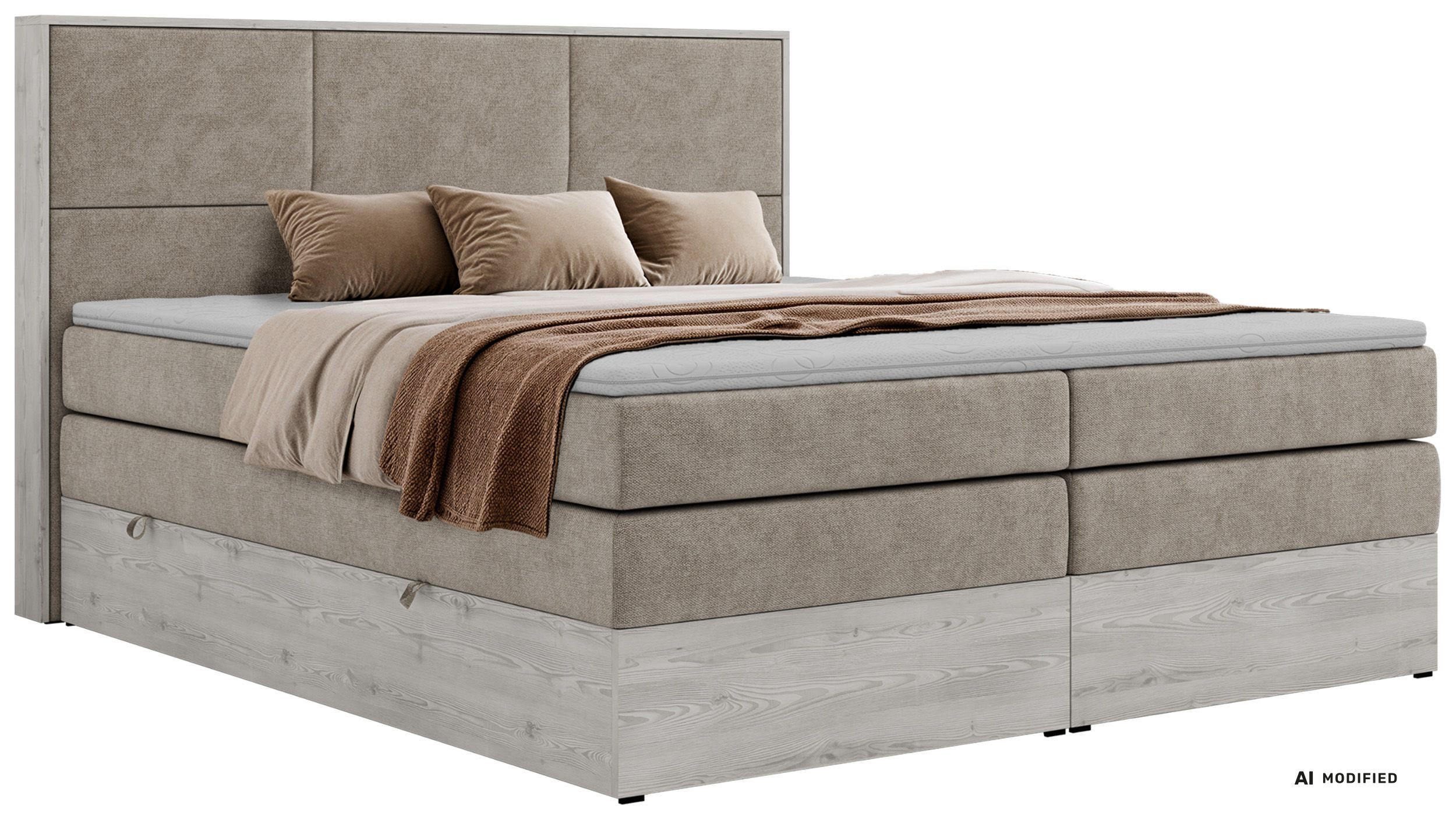 BOXSPRINGBETT DELNOR KING 200/200 - Greige Stukture - Topper T25 - H3 - Greige/Schwarz, Kunststoff/Textil (200/200cm) - MKS