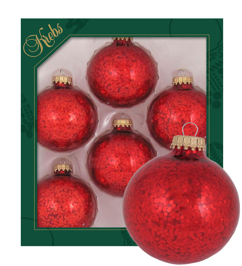 CHRISTBAUMKUGELN Uni-Design Magdalena Rot 7cm (Glas / 6 Stk.) - Rot, Glas (6/7/6cm) - Krebs Glas Lauscha