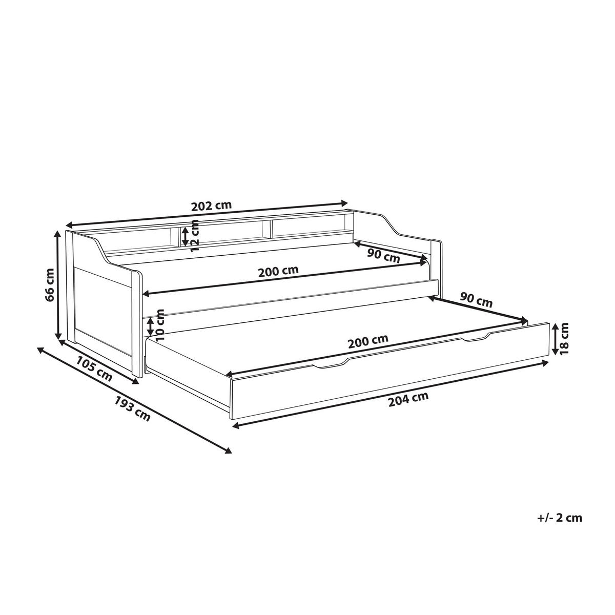 AUSZIEHBETT 90x200 cm Grau Edern - Grau, Holz (90/200cm) - Beliani