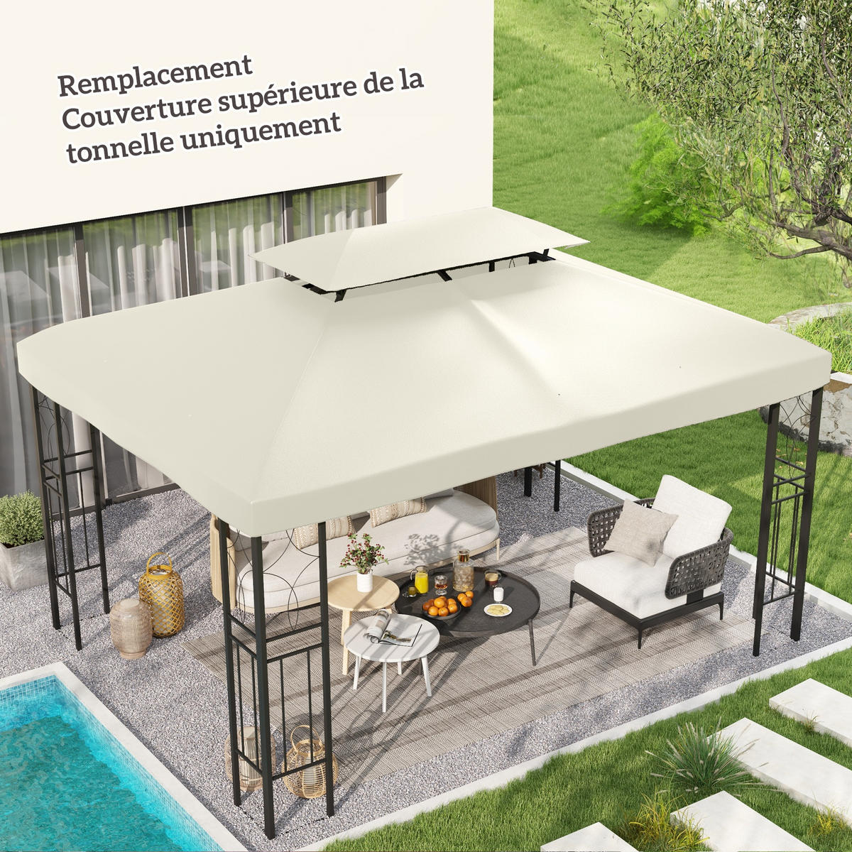 ERSATZDACH für Pavillon DE-12565 3x4 m Creme - Creme, Textil (400/1/300cm) - ComfortXL