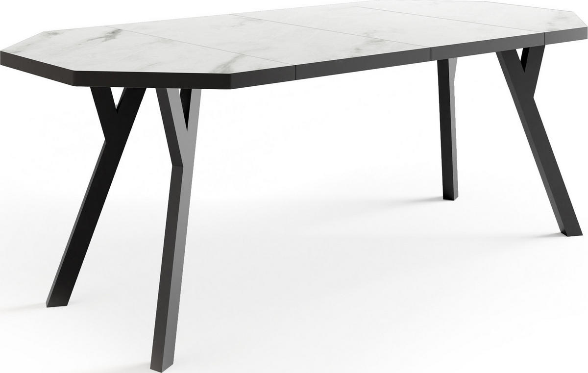 ESSTISCH Desmond achteckiger ausziehbarer, Marmor Weiß 100-200/100/76 cm - Ecru/Schwarz, Holz/Holzwerkstoff (100/100/76cm) - WFL GROUP