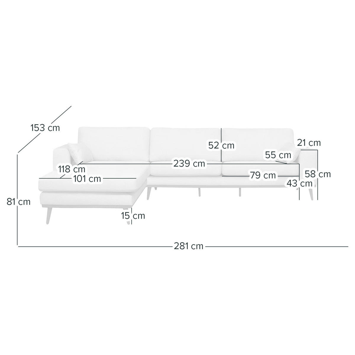ECKSOFA mit Longchair - Eichefarben/Zinkfarben, Eichenholz/Holz (281/153cm) - home24