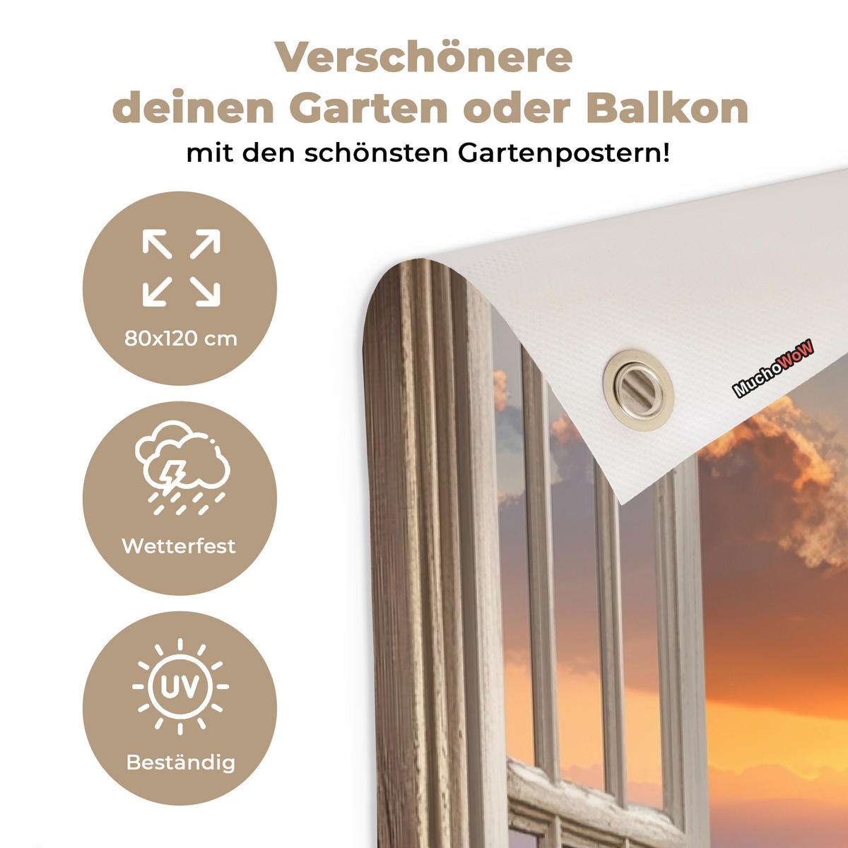 GARTENPOSTER Durchblick - Strand - Dünen - Sonnenuntergang 80x120 cm - Orange, Kunststoff (80/120/0.2cm) - OnlyWow