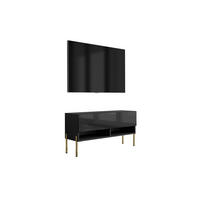 TV-LOWBOARD 100 cm Mattschwarz / Hochglanzschwarz, gerade goldene Beine, 100 × 32 × 52 cm - Schwarz, Holzwerkstoff (100/52/32cm) - 3XE LIVING