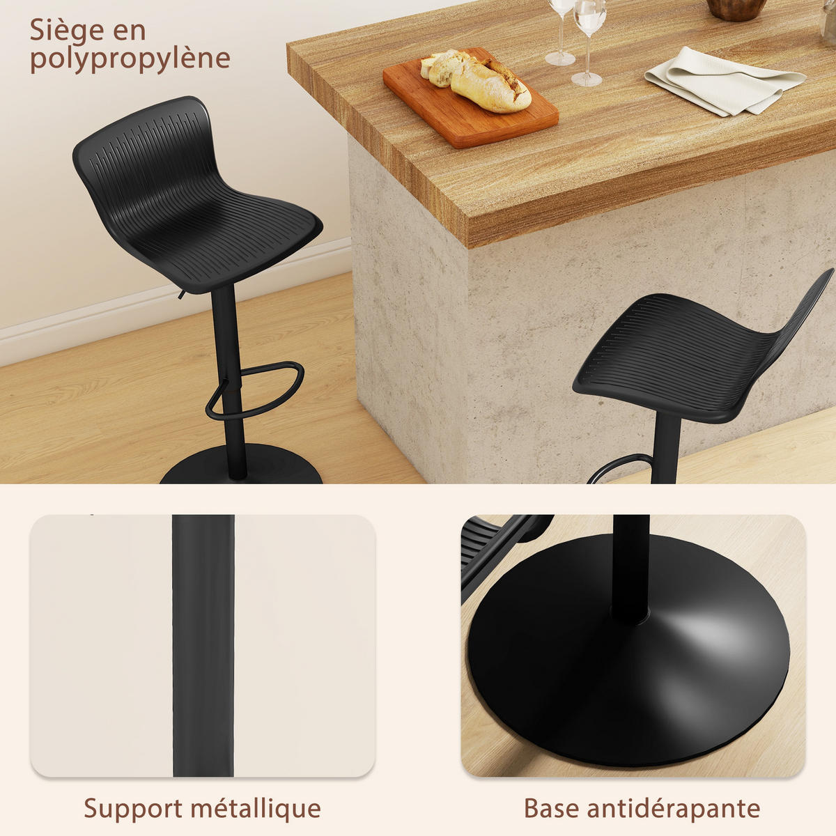 BARHOCKER 2er-Set DE-14772 höhenverstellbar mit Rückenlehne und Fußstütze Schwarz - Schwarz, Metall (38.5/97.5/40cm) - ComfortXL