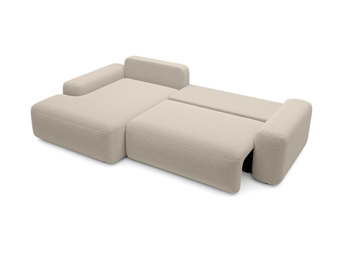 ECKSOFA RUOTA Beige Boucle-Stoff mit Schlaffunktion - Beige, Holz (264/162cm) - MASSENO