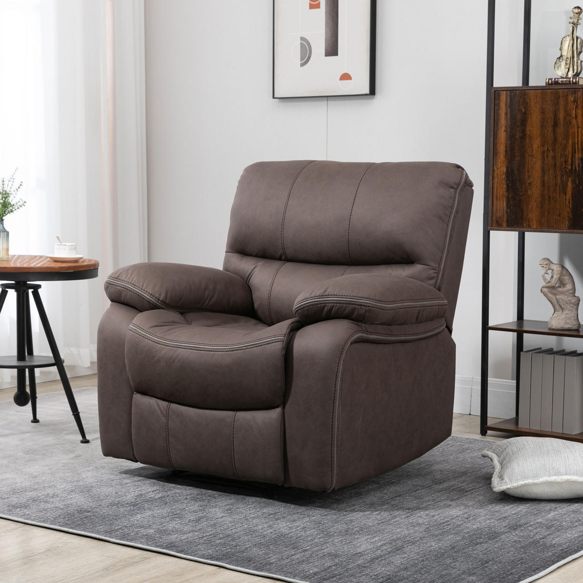 RELAXSESSEL, Fernsehsessel mit Liegefunktion, Fußteil für Wohnzimmer, Braun - Braun, Kunststoff (90/96/97cm) - HOMCOM