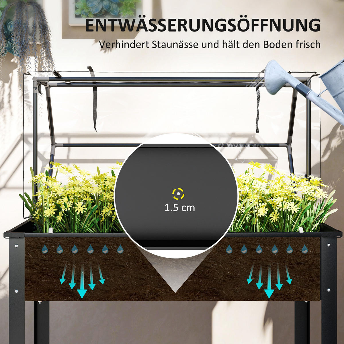 HOCHBEET mit Abdeckung - Schwarz, Metall (48/124/100cm) - Outsunny