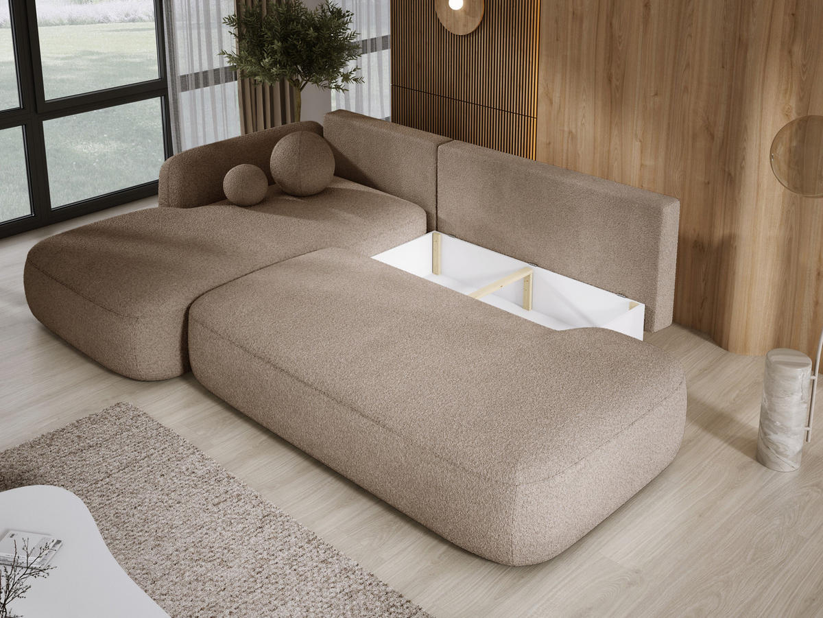 ECKSOFA BABU Mit Bettfunktion – Moderne Polsterecke Für Wohnzimmer Funktionales Schlafsofa Im Stoff NOW OR NEVER, 300x105x60cm, Linke, Beige - Cappuccino, Holz/Textil (190/300cm) - DomoHome