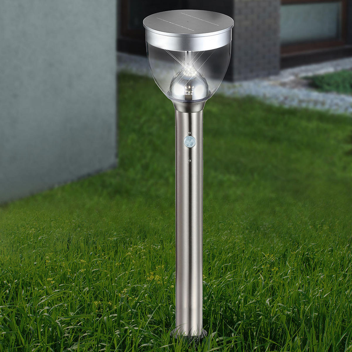 LED AUSSENLEUCHTE Solar Grau 2er Set - Silberfarben, Metall (15/15/55cm) - Globo Lighting