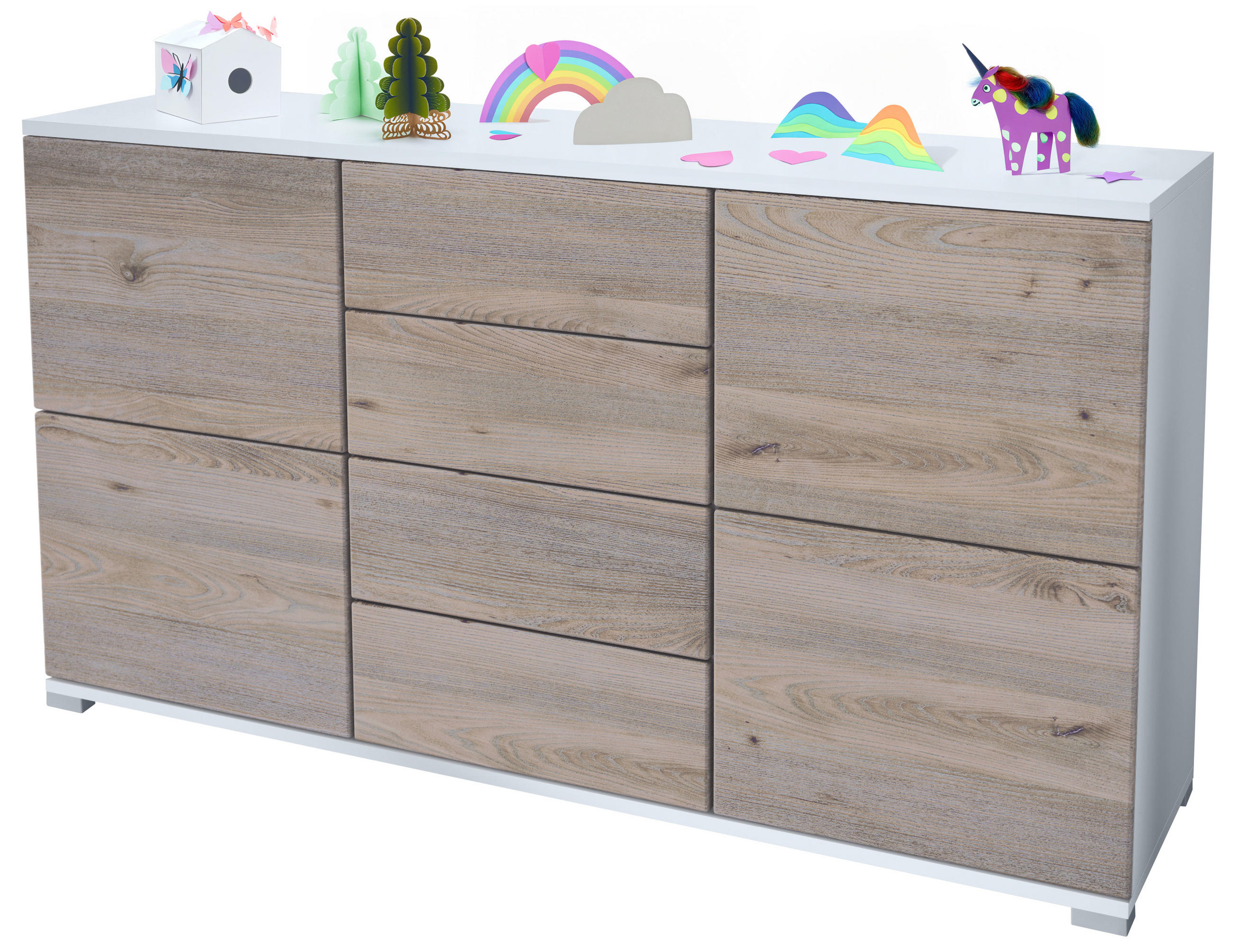 SIDEBOARD Rova Eiche Nordic - Silbereichenfarben, Holzwerkstoff (138.5/75.5/35cm) - Vladon