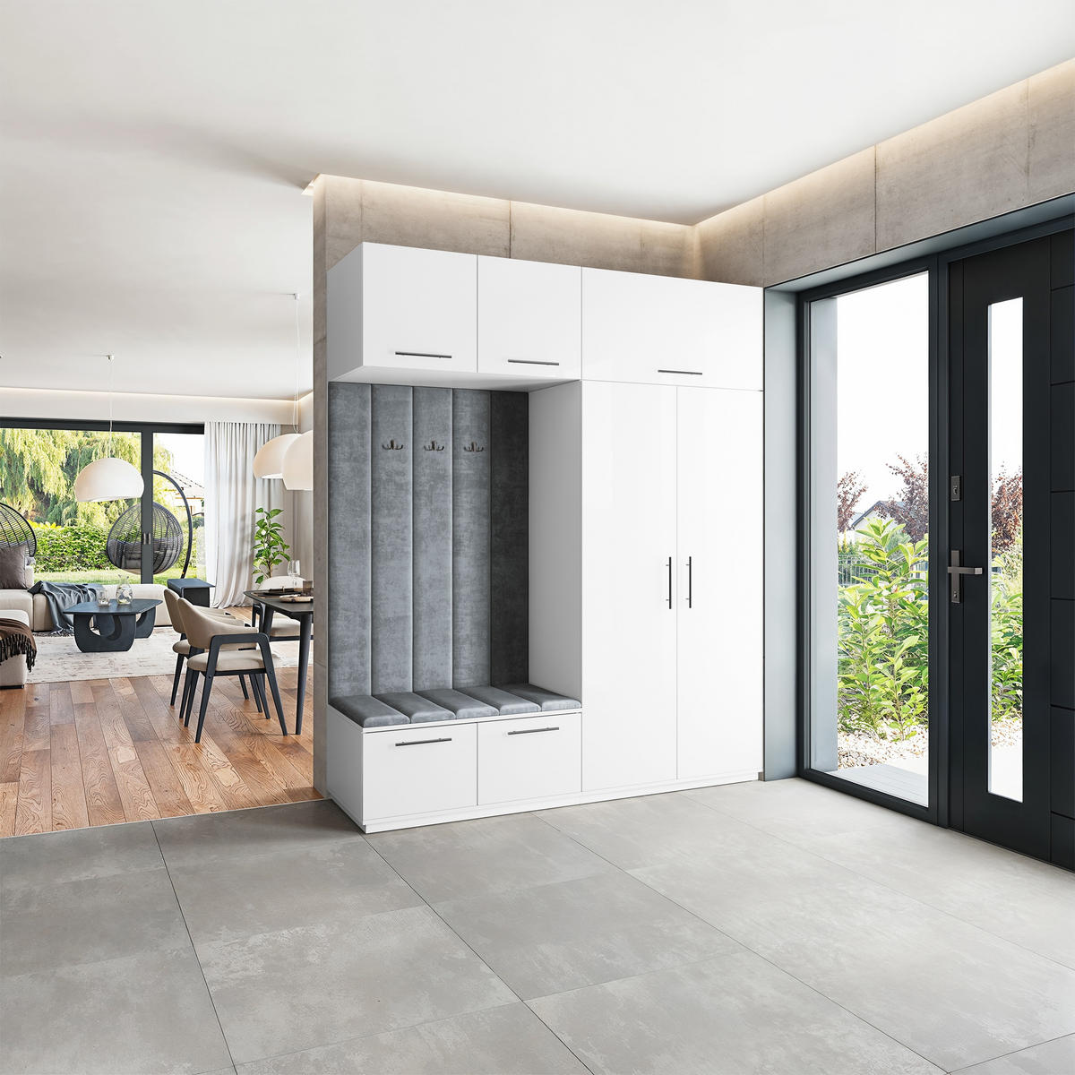 GARDEROBENSCHRANK REMA 200/240/60 cm Modern Garderobe-Set Weiß - Weiß/Grau, Holzwerkstoff (200/240/60cm) - MASSENO