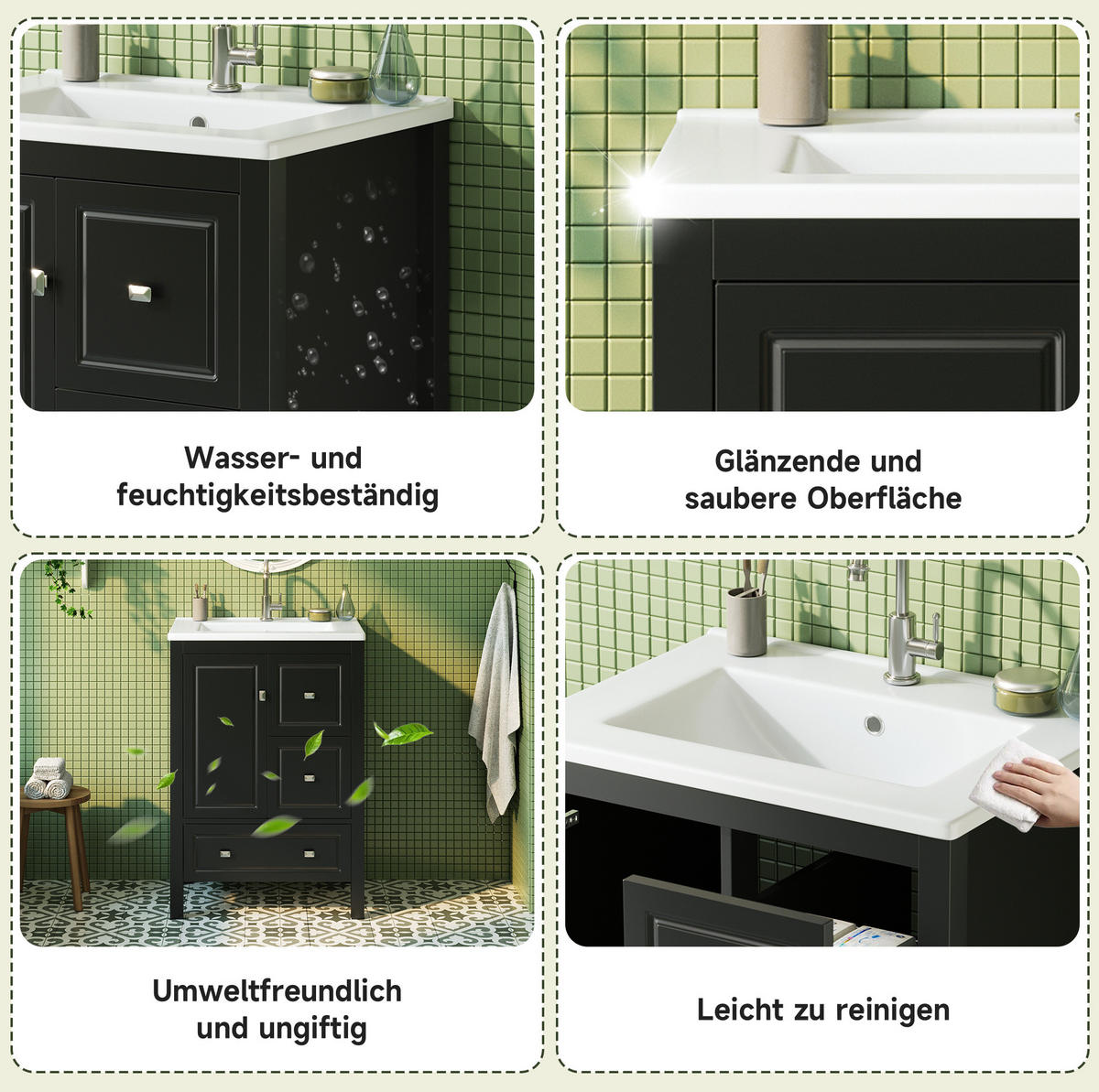 WASCHTISCH aus MDF und Keramik 62x47x90 cm Schwarz mit Stauraum und Soft-Close - Schwarz, Keramik (62/90/47cm) - Modfu