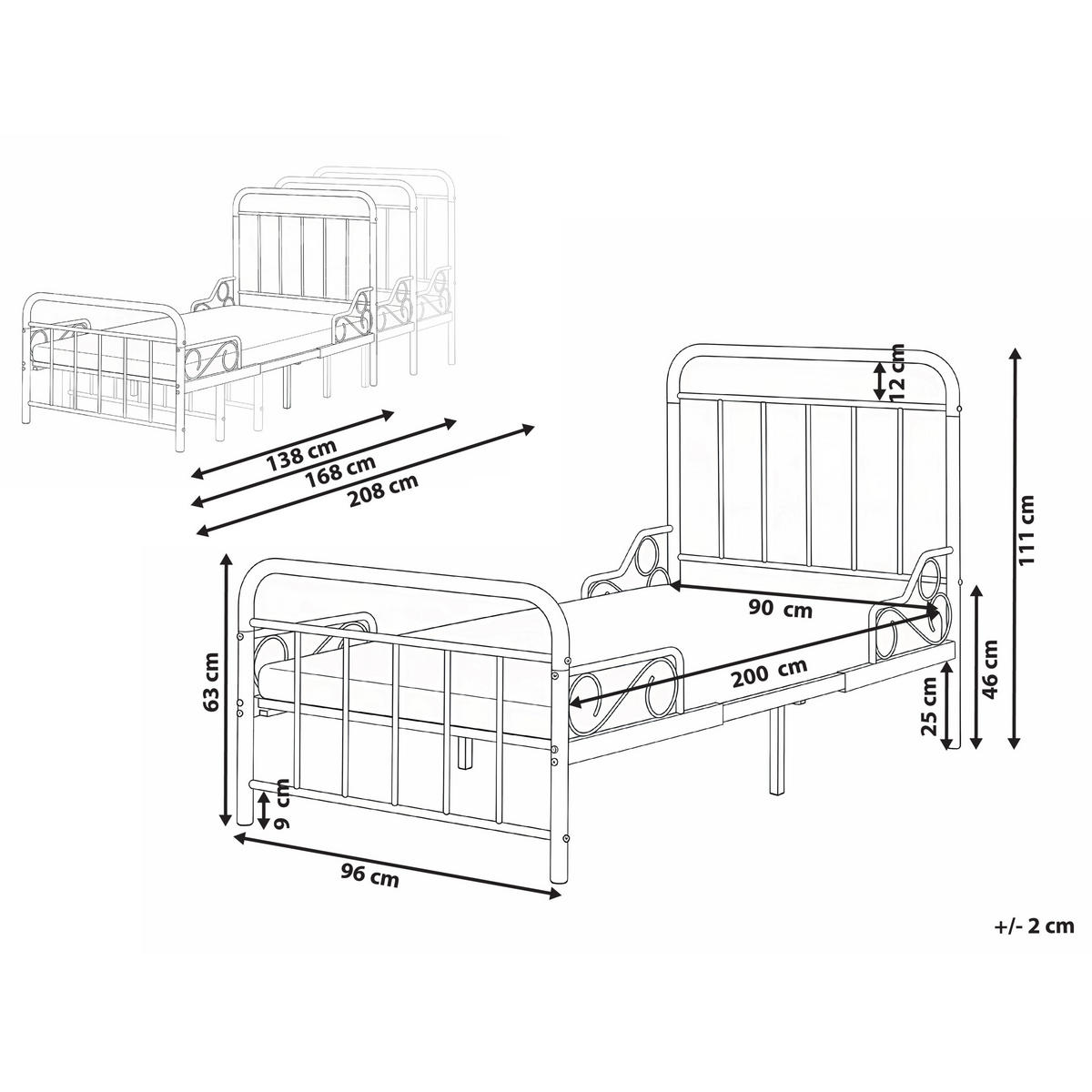 DĚTSKÁ POSTEL rostoucí Kov 90/200 cm Černá Anais - černá, kov (90/200cm) - Beliani