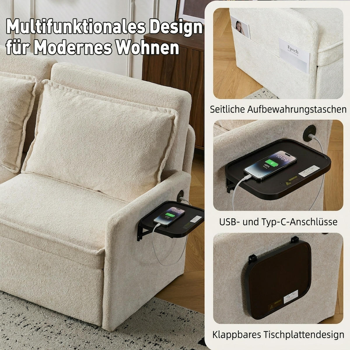 SCHLAFSOFA 172.5/71/95 cm Beige mit USB-Anschluss, 5-fach verstellbarer Rückenlehne und Stauraum - Beige, Textil (71/95/172.5cm) - Oxeza
