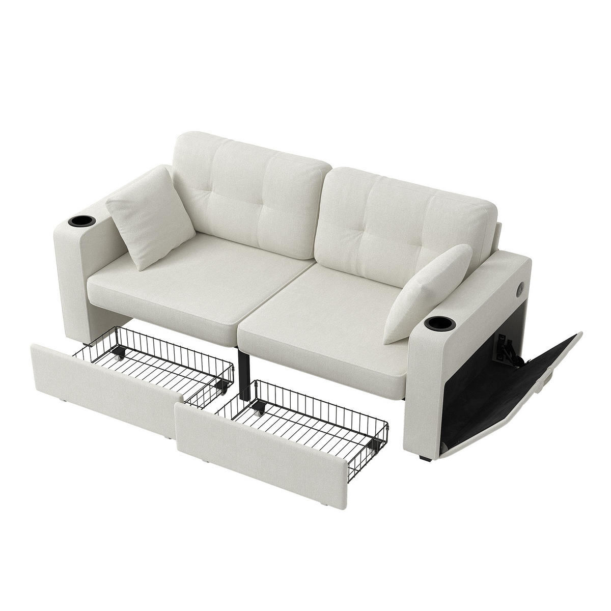 2-SITZER-SOFA DE-33930 mit 2 Stauraumschubladen Beige - Beige, Metall (75/82/172cm) - ComfortXL
