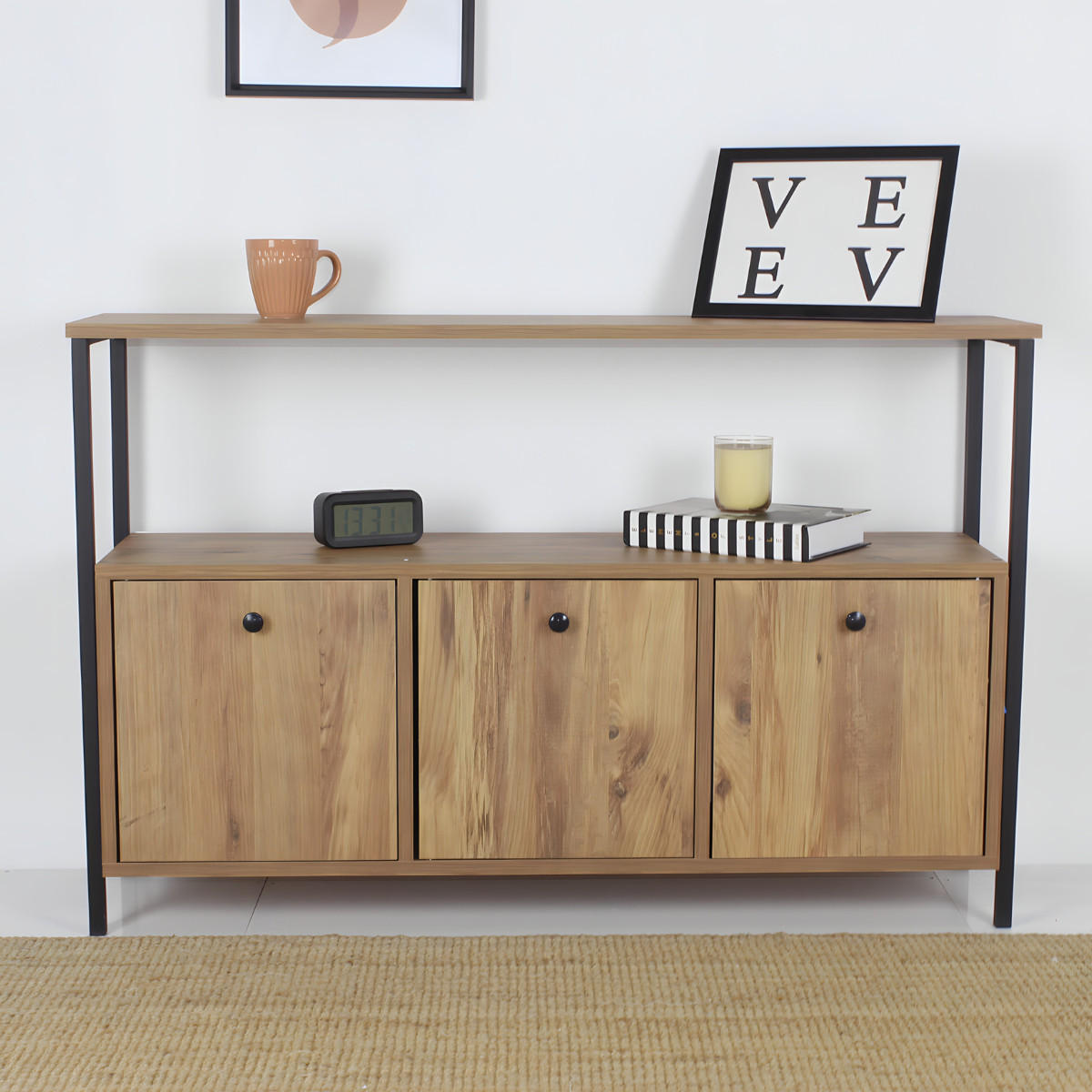 SIDEBOARD 3 Türen, Nussbaum-Dekor, L120 cm - NERO - Apfelbaumfarben, Holzwerkstoff (30/75/120cm) - Calicosy