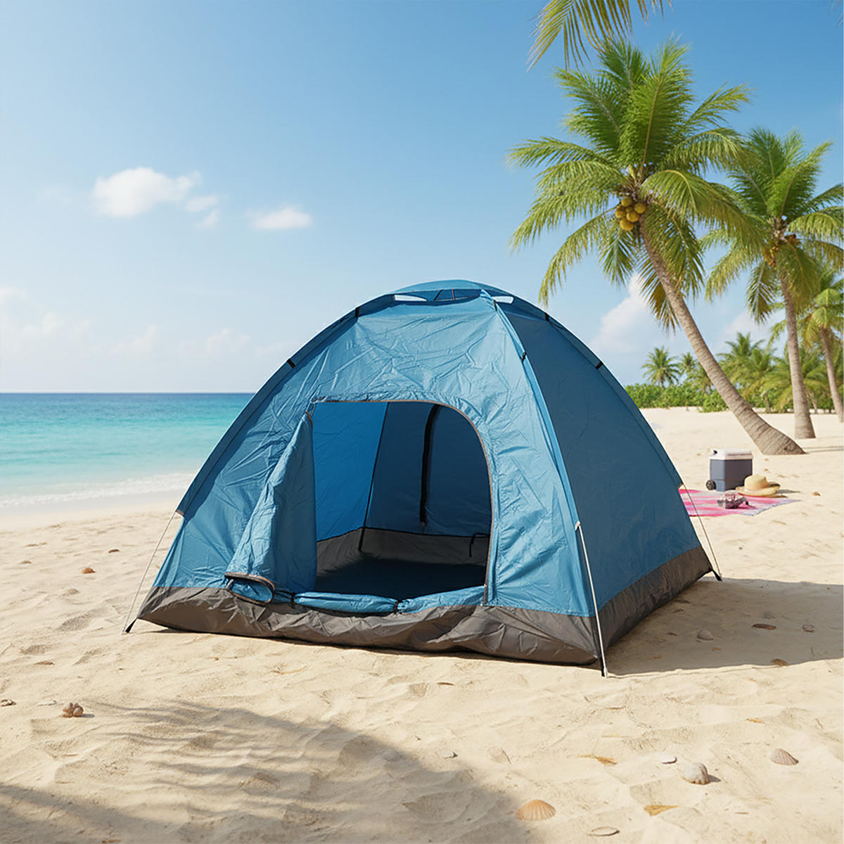 POP-UP stan na pláž - modrá, textil/plast (200/200cm) - Relaxdays