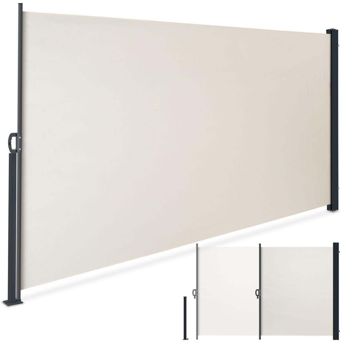 SEITENMARKISE , ausziehbar, mit Aufrollmechanismus, beige - Beige, Kunststoff (300/200/9cm) - tectake