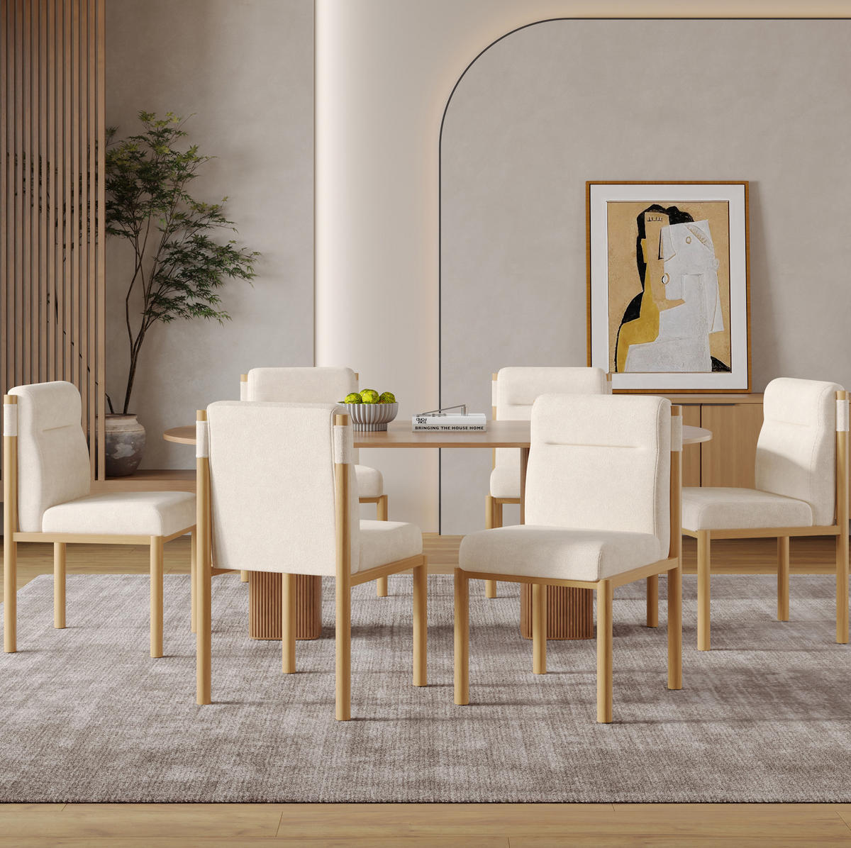 ESSZIMMERSTUHL 4er-Set gepolstert Sherpa Beige Eichenholz-Optik - Beige, Holz (52/80.5/46.1cm) - Meubliv