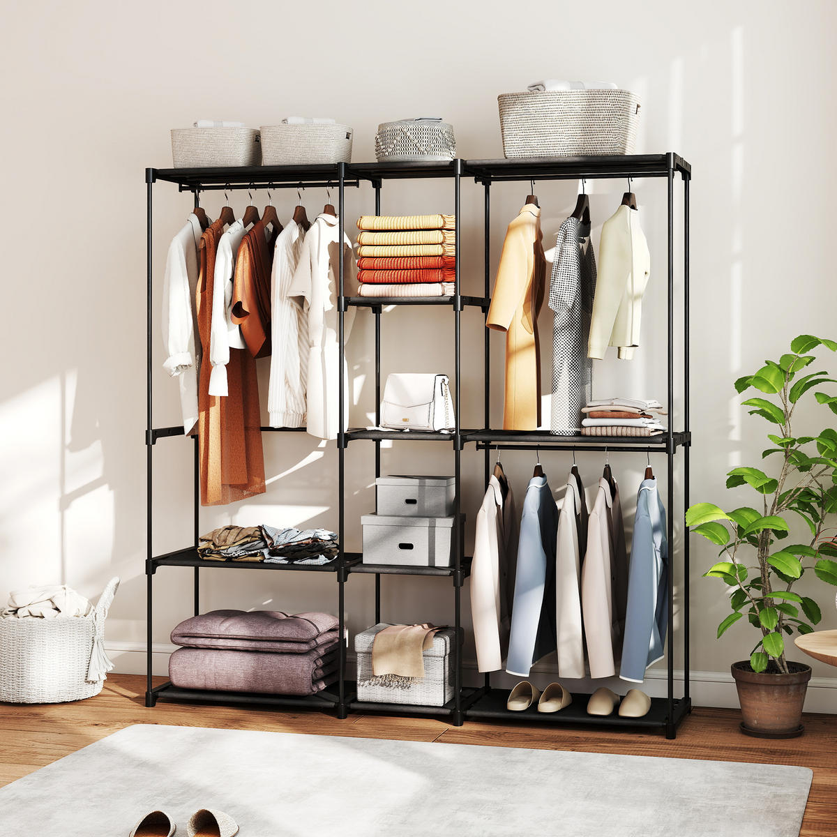 KLEIDERSCHRANK DE-09594 Schwarz - Schwarz, Metall (182/185/43cm) - ComfortXL