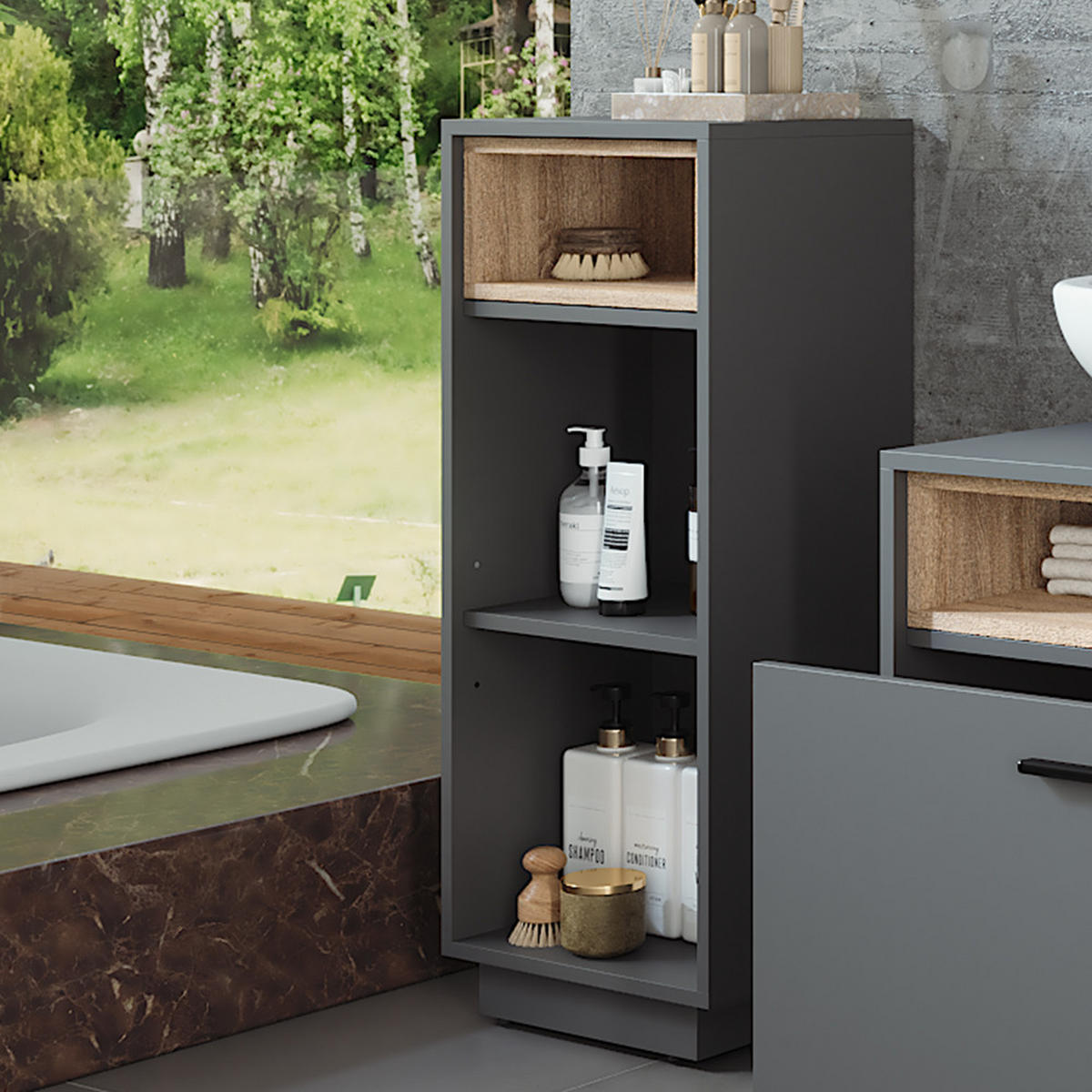 MIDISCHRANK Beatrice Anthrazit/Sonoma 38 x 93 cm mit 3 Fächern - Anthrazit/Sonoma Eiche, Holzwerkstoff (38/93/30cm) - Vicco