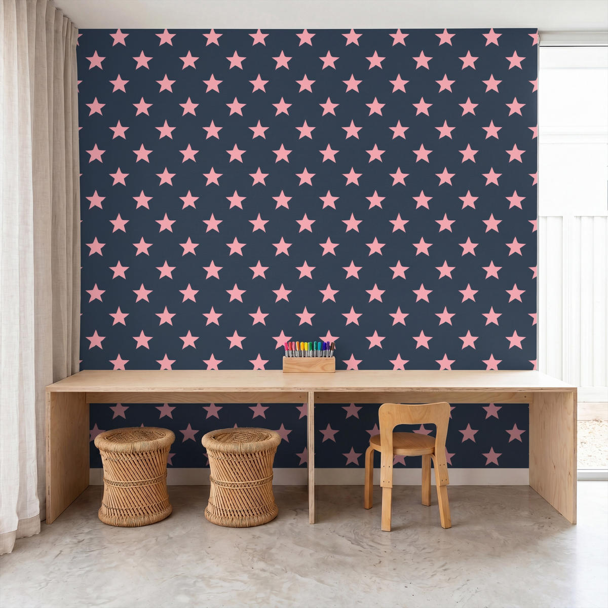 KINDERTAPETE - Muster - Sterne - Rosa - 220x240 cm - Anthrazit, Papier (220/240cm) - OnlyWow