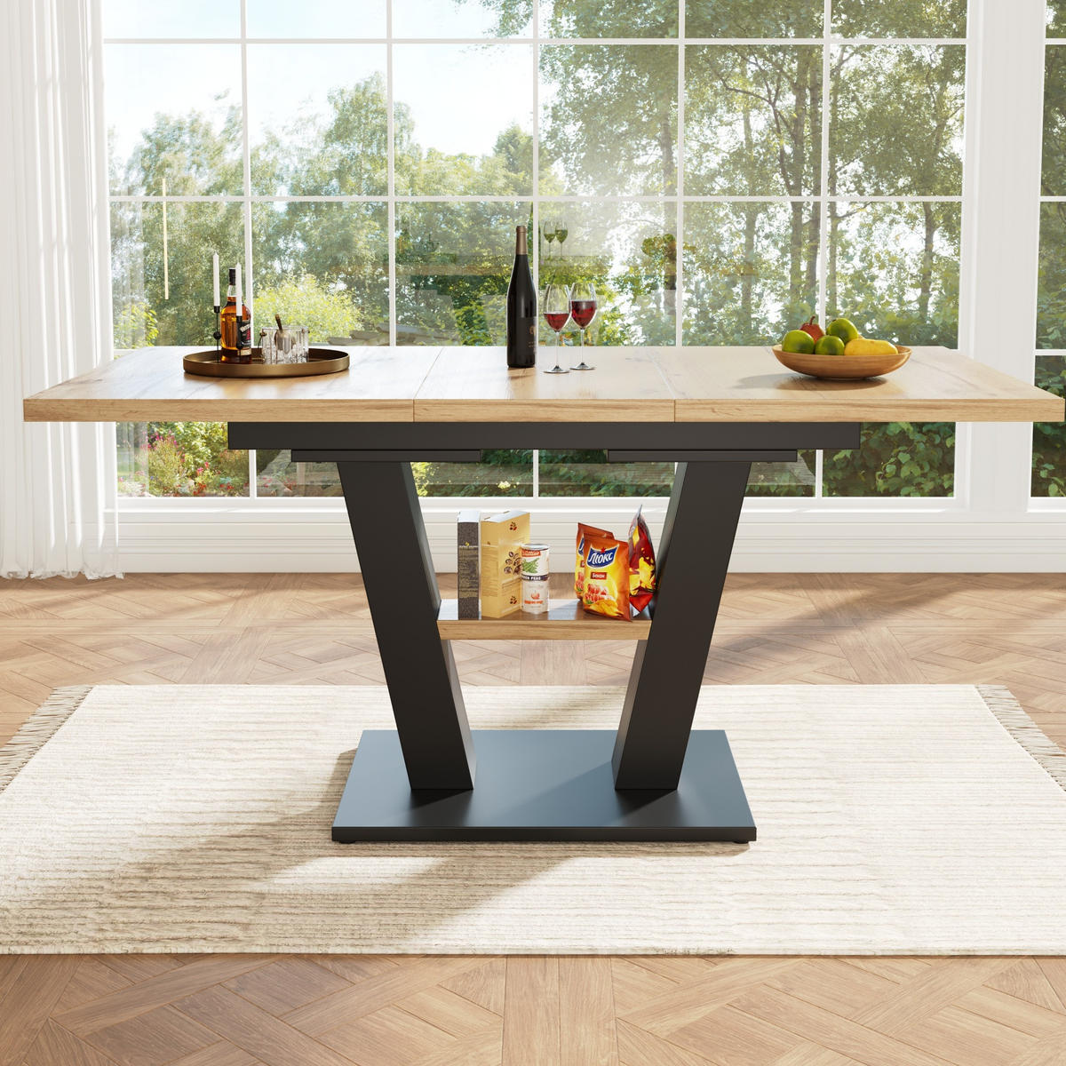 ESSTISCH ausziehbar 118-157 cm MDF Metall Schwarz Natur - Schwarz, Metall (157/70/75cm) - Meubliv