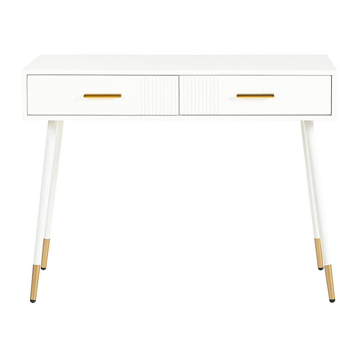 SCHMINKTISCH aus MDF 100x40x76 cm Weiß mit 2 Schubladen und goldfarbenen Metallfüßen - Weiß, Holzwerkstoff (100/76/40cm) - Modfu