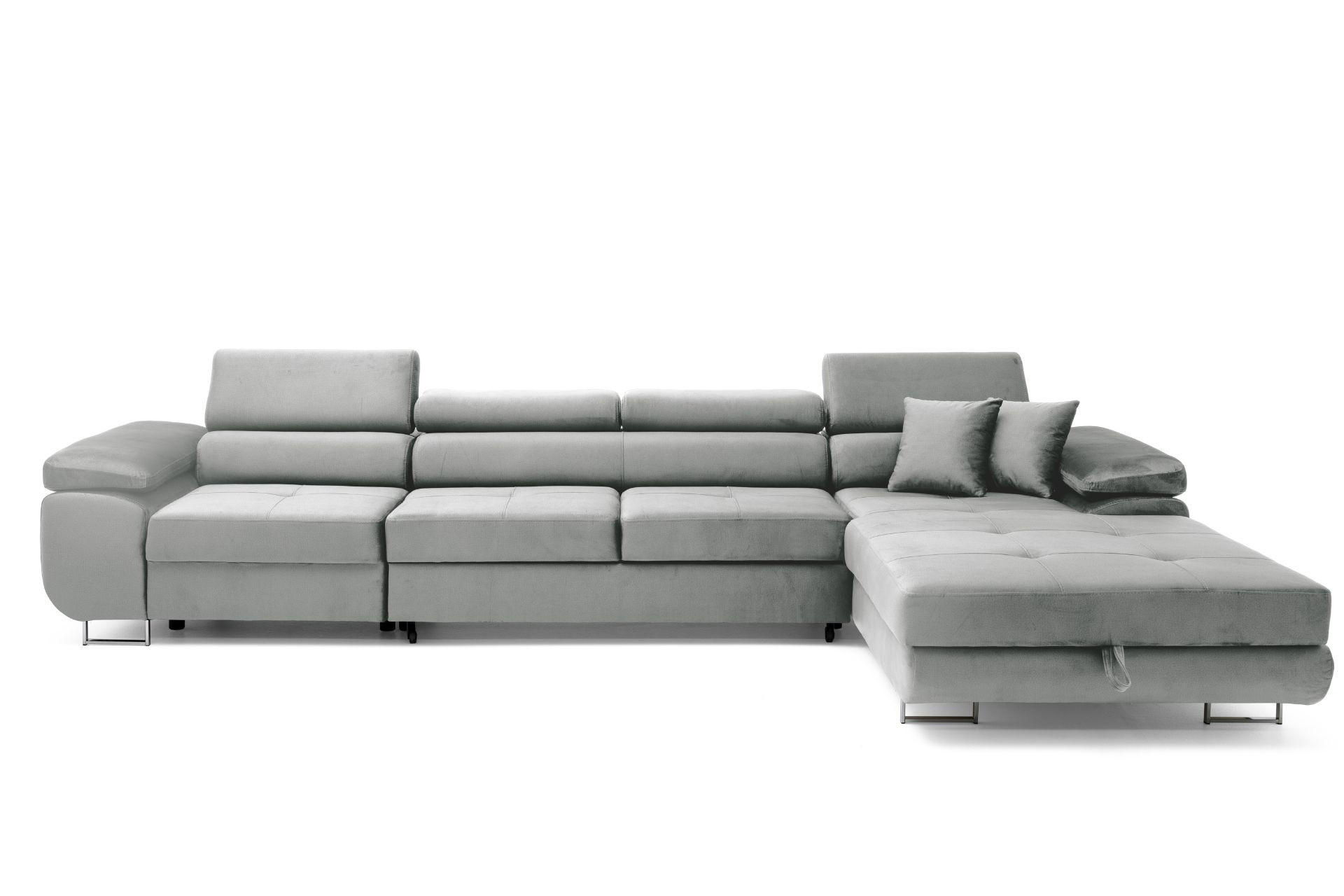 ECKSOFA ALONZO MAXI Rechts mit Schlaffunktion 125x195 Velours Hellgrau - Silberfarben/Hellgrau, Holz/Textil (203/350cm) - Muffo