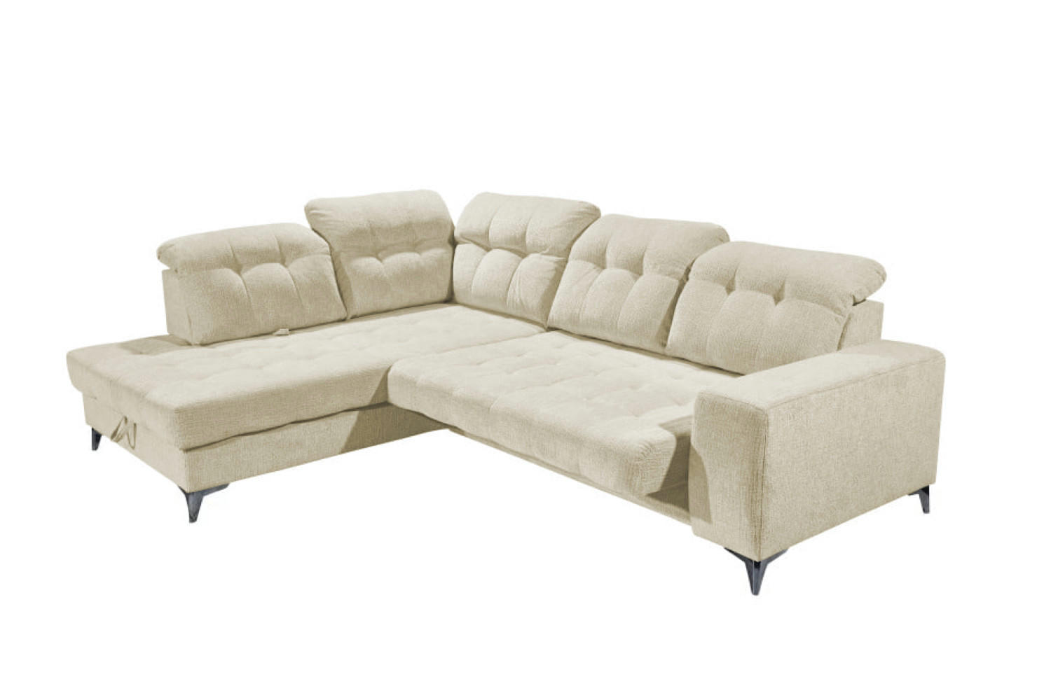 ECKSOFA mit elektronischem Sitzvorschub, Bettkasten und USB-Anschluss - Beige/Schwarz, Textil/Metall (289/220cm) - ed exciting design