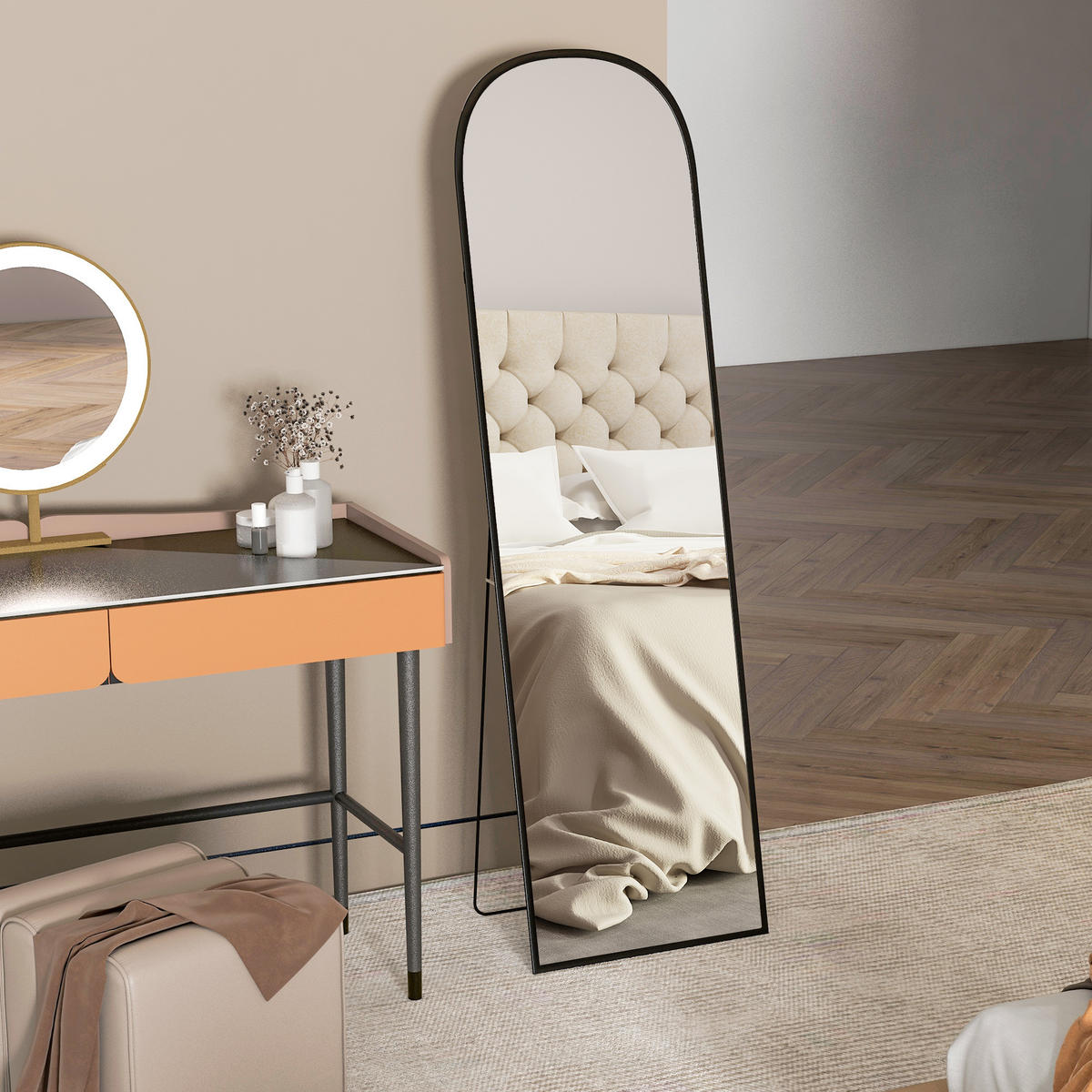 GANZKÖRPERSPIEGEL Aluminiumlegierung Hartglas Schwarz - Schwarz, Metall (50/170/1.5cm) - HOMCOM