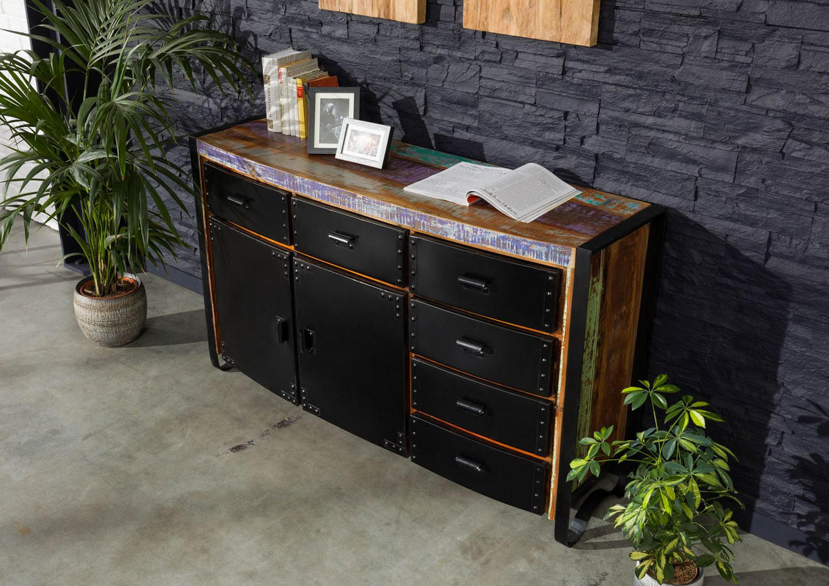 SIDEBOARD Altholz 148x43x90 mehrfarbig lackiert INDUSTRIAL #104 - Multicolor, Holz (148/90/43cm) - Massivmoebel24